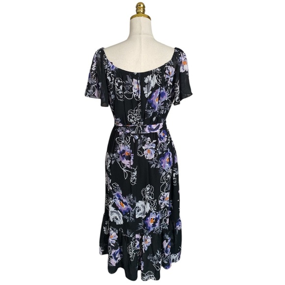 Eliza J Black Ruffled Off-Shoulder Tiered Midi Chiffon Dress Women’s Size 12 - Picture 6 of 9